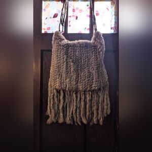Funky East Design Corp. Grey/Tan Leather Shoulder Purse With Fringe